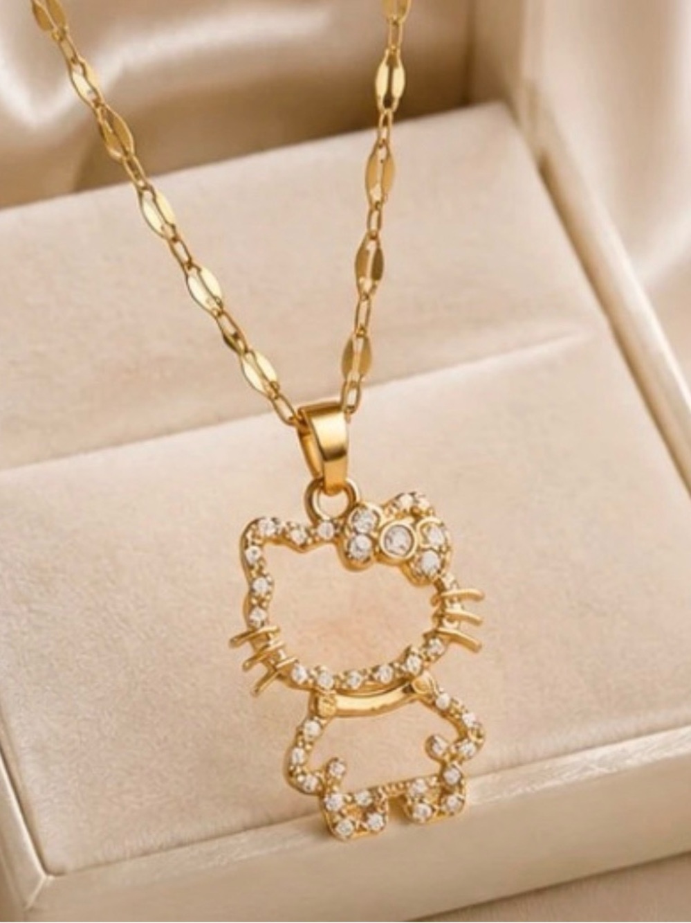 Gold Tone Crystal Kitty Pendant Necklace - Women Jewelry